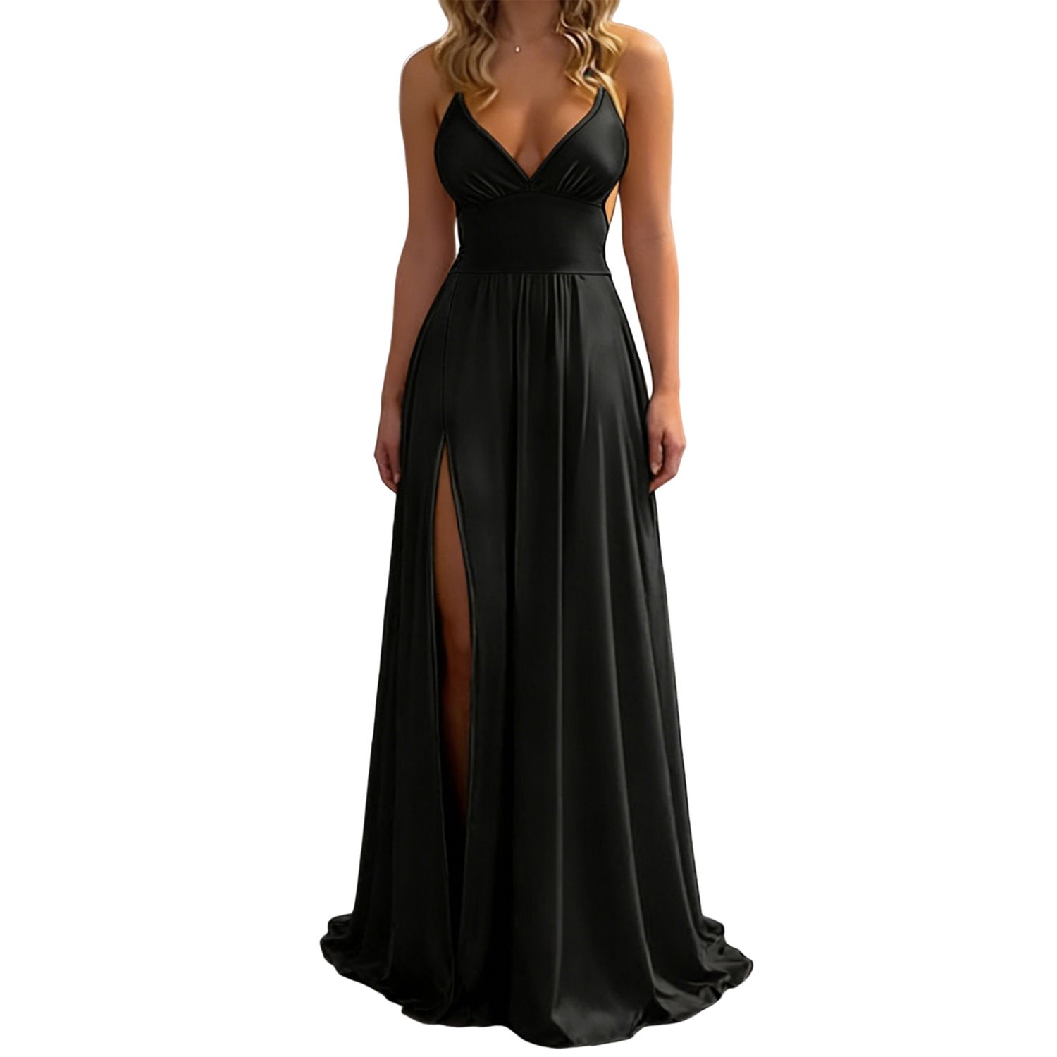 Женские платья Deep V Neck Spaghetti Strap Split Maxi Dress - Backless Party Gown
