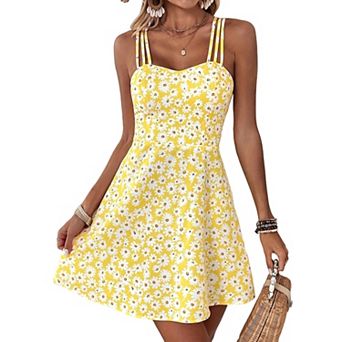 Women's Ditsy Floral Spaghetti Strap A-Line Flare Mini Dress - Summer Casual Sundress