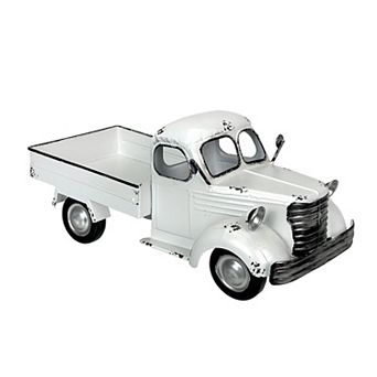 14" Weathered White Metal Truck Planter Vintage Farmhouse Decor, No Drain Hole