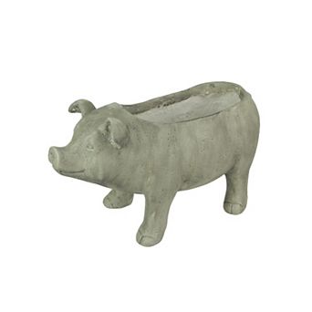 17 Inch Long Weathered Gray Finish Smiling Pig Planter