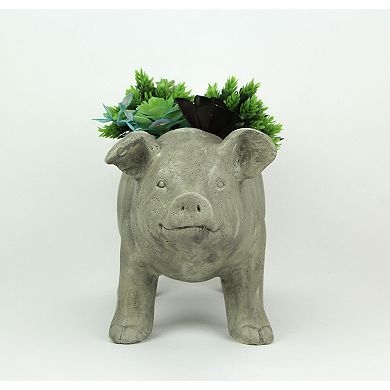 17 Inch Long Weathered Gray Finish Smiling Pig Planter