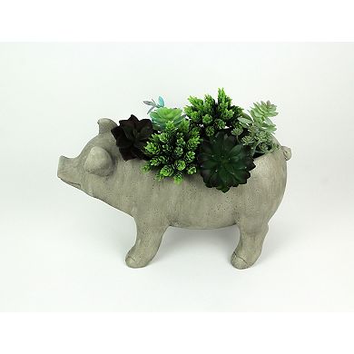 17 Inch Long Weathered Gray Finish Smiling Pig Planter