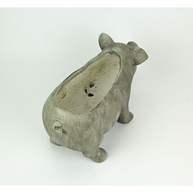 17 Inch Long Weathered Gray Finish Smiling Pig Planter