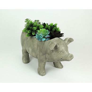 17 Inch Long Weathered Gray Finish Smiling Pig Planter
