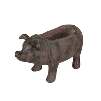17 Inch Long Rustic Brown Finish Smiling Pig Planter