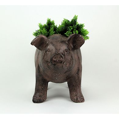 17 Inch Long Rustic Brown Finish Smiling Pig Planter