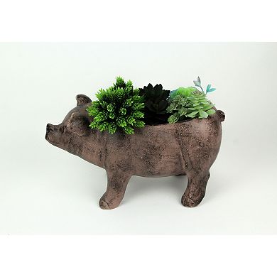 17 Inch Long Rustic Brown Finish Smiling Pig Planter