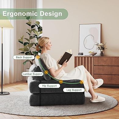 Foldable Corduroy Sofa Bed - Convertible Sleeper Chair with Pillow and Back Support