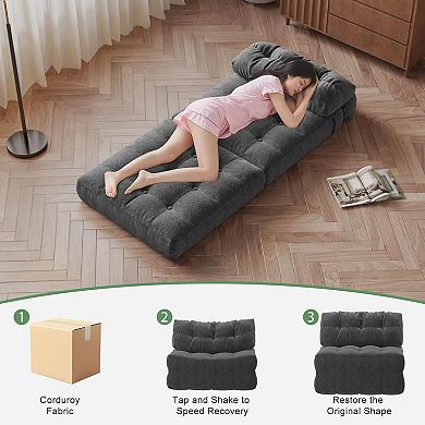 Foldable Corduroy Sofa Bed - Convertible Sleeper Chair with Pillow and Back Support