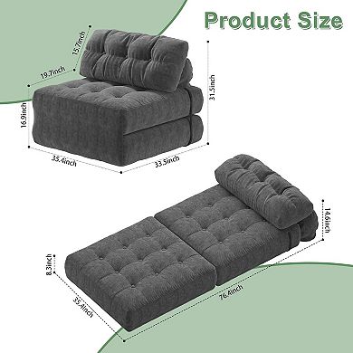 Foldable Corduroy Sofa Bed - Convertible Sleeper Chair with Pillow and Back Support