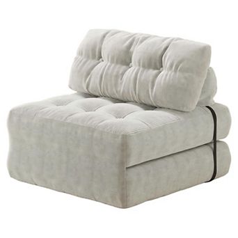 Foldable Corduroy Sofa Bed - Convertible Sleeper Chair with Pillow and Back Support