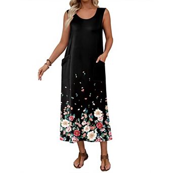 Ekouaer Nightgowns for Women Sleeveless Sleepshirt Long House Dress Tank Nightshirt Casual Dress