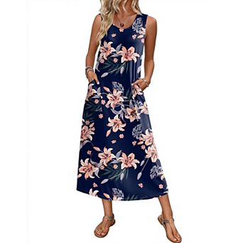 Ekouaer Nightgowns for Women Sleeveless Sleepshirt Long House Dress Tank Nightshirt Casual Dress