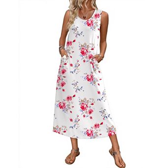 Ekouaer Nightgowns for Women Sleeveless Sleepshirt Long House Dress Tank Nightshirt Casual Dress