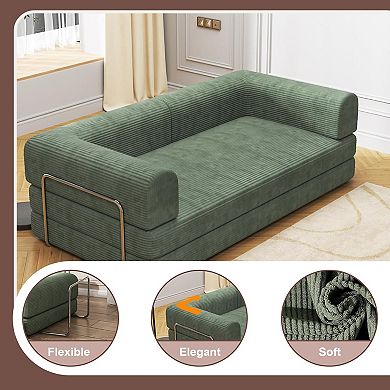 Convertible Sleeper Sofa Bed with Fixed Frame - Corduroy Fabric and High-Density Sponge