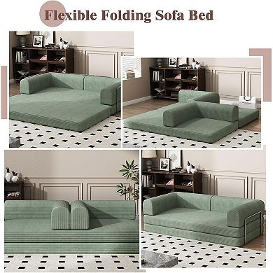 Convertible Sleeper Sofa Bed with Fixed Frame - Corduroy Fabric and High-Density Sponge
