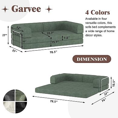 Convertible Sleeper Sofa Bed with Fixed Frame - Corduroy Fabric and High-Density Sponge