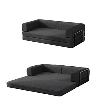 Convertible Sleeper Sofa Bed with Fixed Frame - Corduroy Fabric and High-Density Sponge