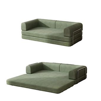 Convertible Sleeper Sofa Bed with Fixed Frame - Corduroy Fabric and High-Density Sponge