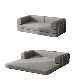 Convertible Sleeper Sofa Bed with Fixed Frame - Corduroy Fabric and High-Density Sponge