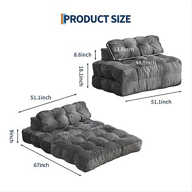Folding Sofa Bed - Convertible Sleeper Chair with Pillow and Back Support Boneless Mattress