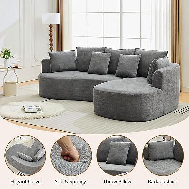 Curved Sectional Sofa with Chaise and Memory Foam Cushions - Boneless L-Shape Chenille Couch