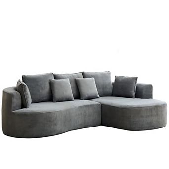 Curved Sectional Sofa with Chaise and Memory Foam Cushions - Boneless L-Shape Chenille Couch