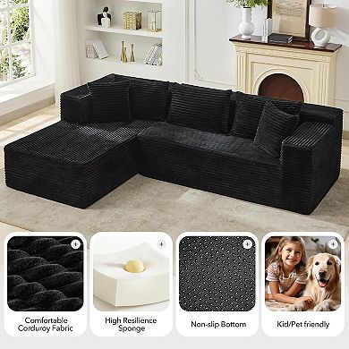 Cloud Sectional Couch with L-Shape Chaise - Modular Deep Seat Sleeper Sofa, No Assembly Required