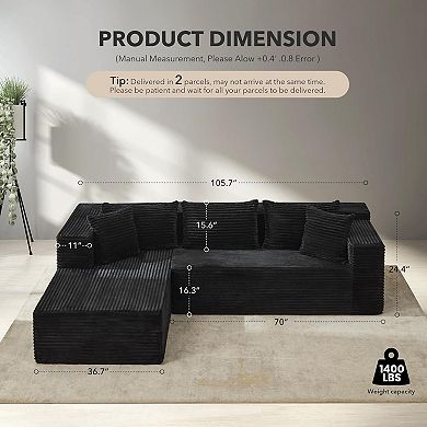 Cloud Sectional Couch with L-Shape Chaise - Modular Deep Seat Sleeper Sofa, No Assembly Required
