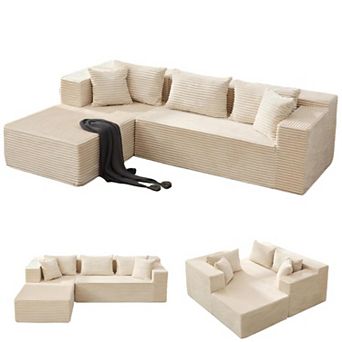 Cloud Sectional Couch with L-Shape Chaise - Modular Deep Seat Sleeper Sofa, No Assembly Required