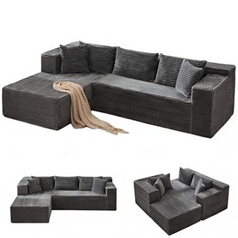 Cloud Sectional Couch with L-Shape Chaise - Modular Deep Seat Sleeper Sofa, No Assembly Required