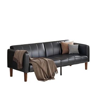 Convertible Futon Sofa Bed - Mid-Century Modern Faux Leather Loveseat and Sleeper
