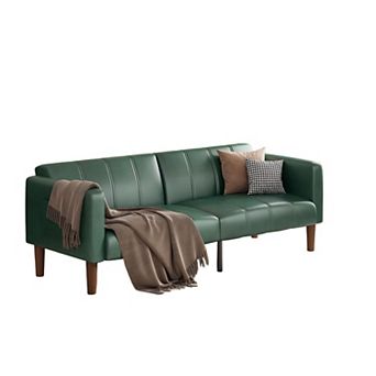Convertible Futon Sofa Bed - Mid-Century Modern Faux Leather Loveseat and Sleeper