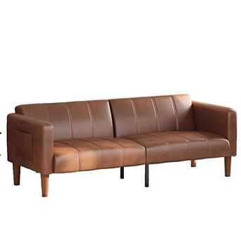Convertible Futon Sofa Bed - Mid-Century Modern Faux Leather Loveseat and Sleeper