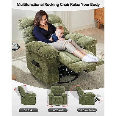 360° Swivel Rocking Recliner Chair - Upholstered Glider with Side Pockets and Durable Steel Frame