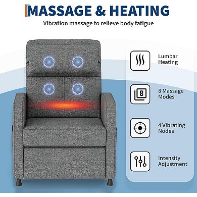 Electric Recliner Sofa with Adjustable Power Recline, Massage, Heat and Lumbar Support