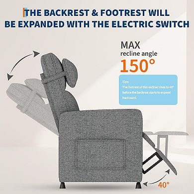 Electric Recliner Sofa with Adjustable Power Recline, Massage, Heat and Lumbar Support