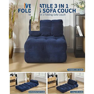 Folding Convertible Sofa Bed with Pillow and Side Pocket - Portable Sleeper Chair, No Assembly