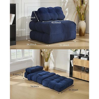 Folding Convertible Sofa Bed with Pillow and Side Pocket - Portable Sleeper Chair, No Assembly