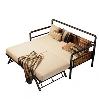 Daybed with Trundle Bed - Twin Sofa Bed Frame with Steel Slats and Strong Support