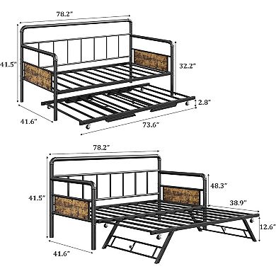 Daybed with Trundle Bed - Twin Sofa Bed Frame with Steel Slats and Strong Support