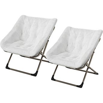 Folding Faux Fur Lounge Chair - Comfortable Reading and Accent Chair for Living Room, Bedroom