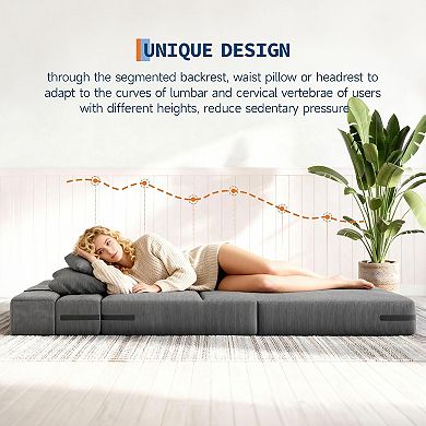 Convertible Folding Sofa Bed and Sleeper Chair - Portable Floor Lounger with Pillow