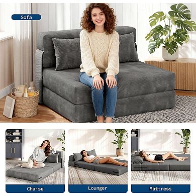 Convertible Folding Sofa Bed and Sleeper Chair - Portable Floor Lounger with Pillow