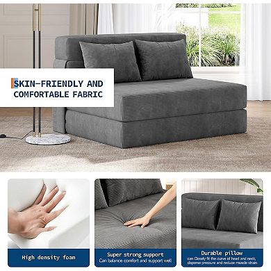 Convertible Folding Sofa Bed and Sleeper Chair - Portable Floor Lounger with Pillow