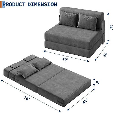 Convertible Folding Sofa Bed and Sleeper Chair - Portable Floor Lounger with Pillow