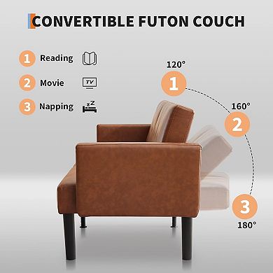 Convertible Futon Sofa Bed with Adjustable Backrest - Sleeper for Living Room, Bedroom, Apartment