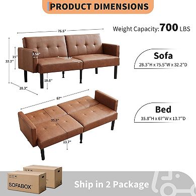 Convertible Futon Sofa Bed with Adjustable Backrest - Sleeper for Living Room, Bedroom, Apartment