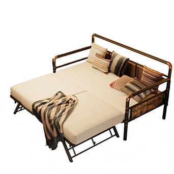 Daybed with Trundle Bed - Twin Sofa Bed Frame with Steel Slats and Strong Support