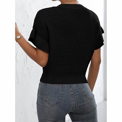 Women's Cable Knit Ruffle Sleeve Top